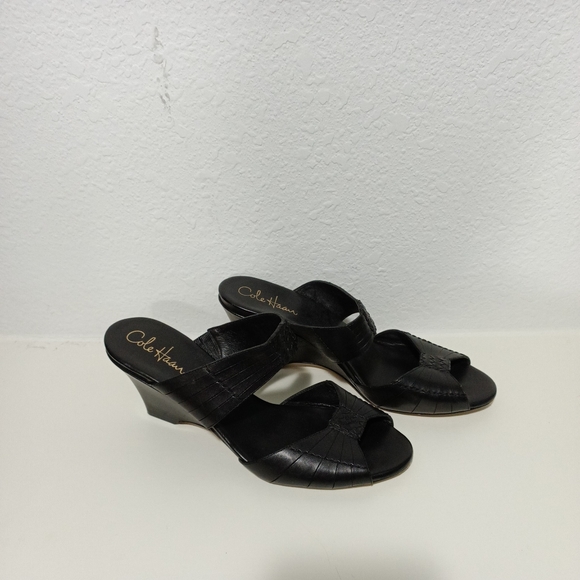 Cole Haan Peep Toe Black Wedges 9B - Picture 3 of 6